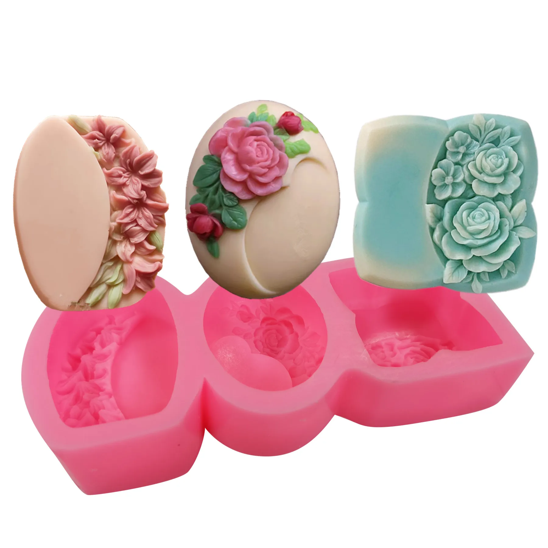 3 Flower Rose Silicone Soap Mold Decorative Wax Melt Aroma Gypsum Epoxy Resin Mould DIY Chocolate Cake Molds