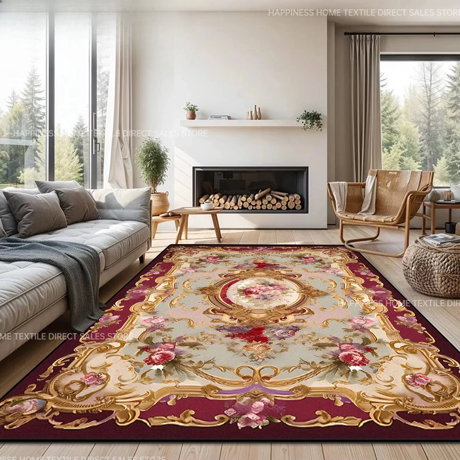 European Pastoral Style Living Room Sofa Carpet Antiskid Washable Bedroom Aesthetic Mat Short Velvet Easy Clean Lounge Area Rug