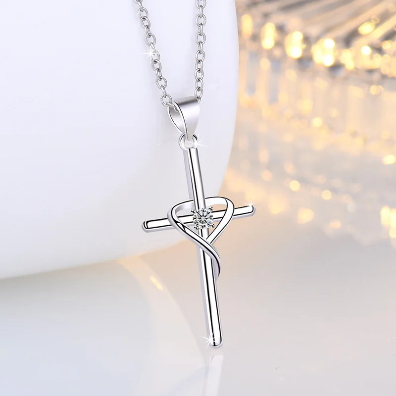 Neue 925 Sterling Silber Halskette Anhänger Kreuz 5A Zirkon für Damen Hochzeitsschmuck Verlobungs-Charm Party-Geschenk Feine Kette – Detail 5