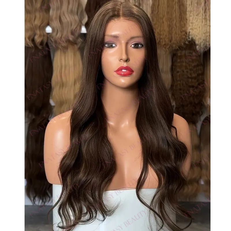 Cool Brown Long 28Inch Wavy 100% Remy Human Hair Glueless 5x5HD Lace Wigs for Black Women Pre Plucked 360 Lace Frontal Wigs