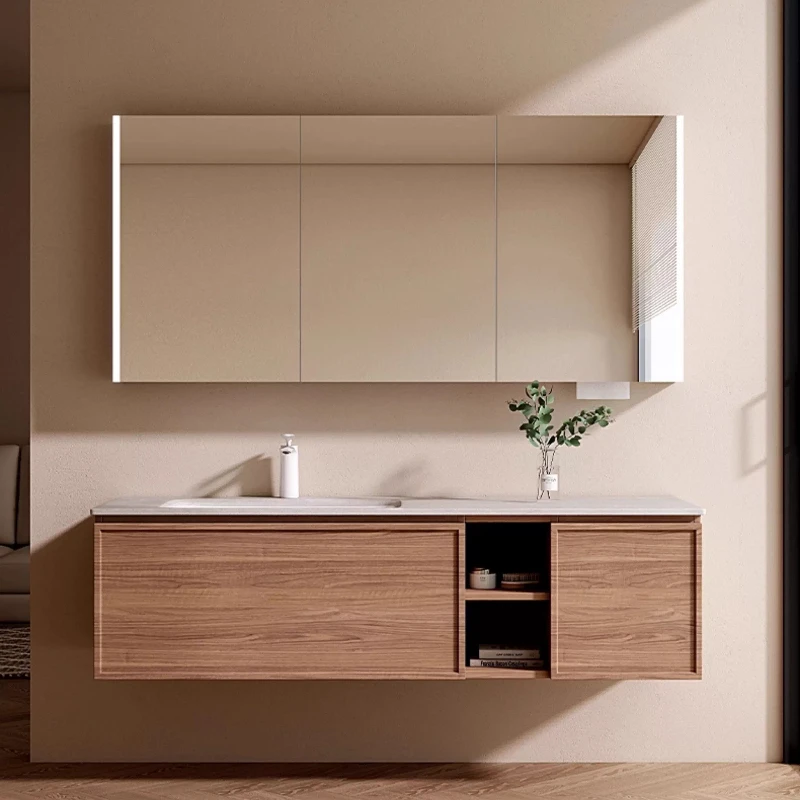 High-end custom large size bathroom cabinet slate ceramic seamless integrated basin wash basin cabinet