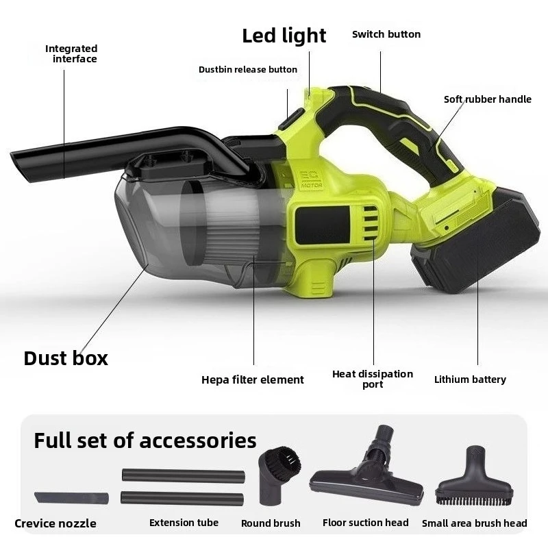 Handheld Lithium Battery Vacuum Cleaner Car Dust Collector Super Strong Suction Power Convenient Industrial Vacuum Cleaner