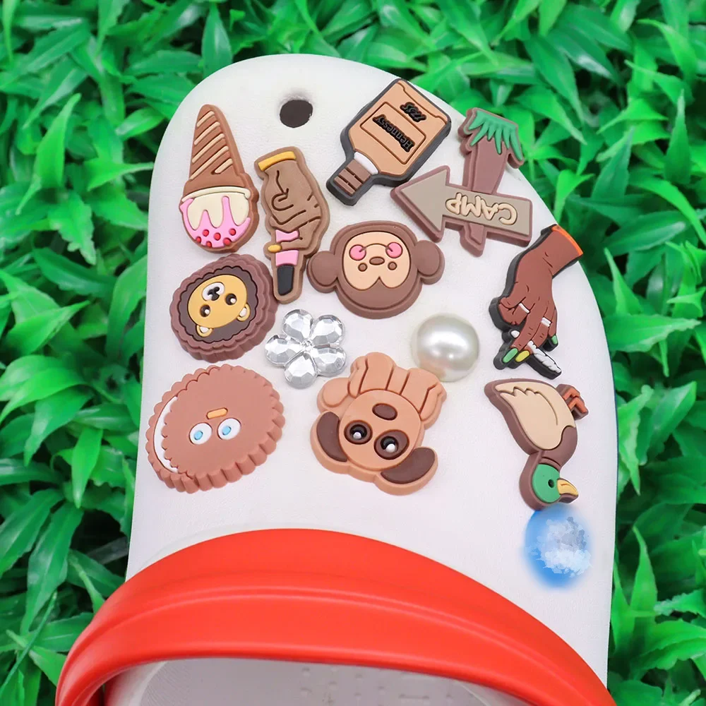 1-12pcs PVC Garden Shoe Accessories Brown Lion Monkey Duck Dog Shoes Charms Sandals Decoration Fit Boys Girls Party Present