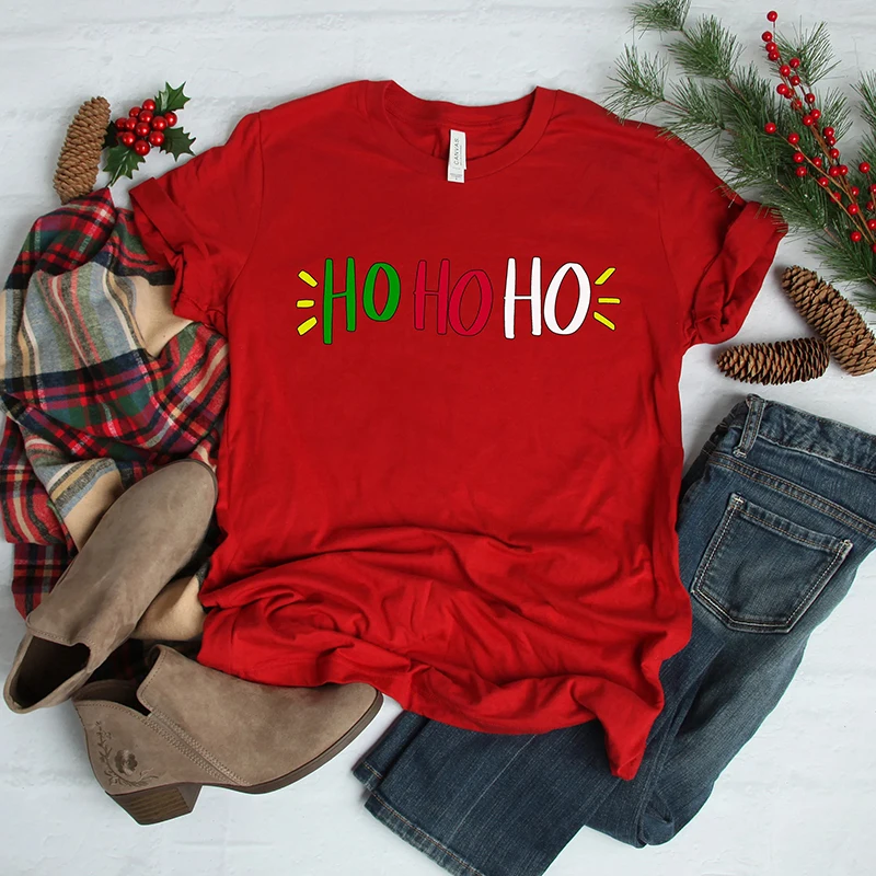 

Ho Ho Ho Merry Christmas Women Graphic T Shirts Cotton Short Sleeve Aesthetic Clothes Kawaii Santa Claus T-shirt O Neck Tops