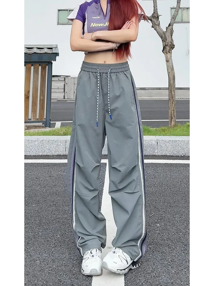 

American Sle Tee Bars Ice Silk Men's Summer Qui Dry Sports Casual Pants Loose Straight High Street Paratrooper Trousers