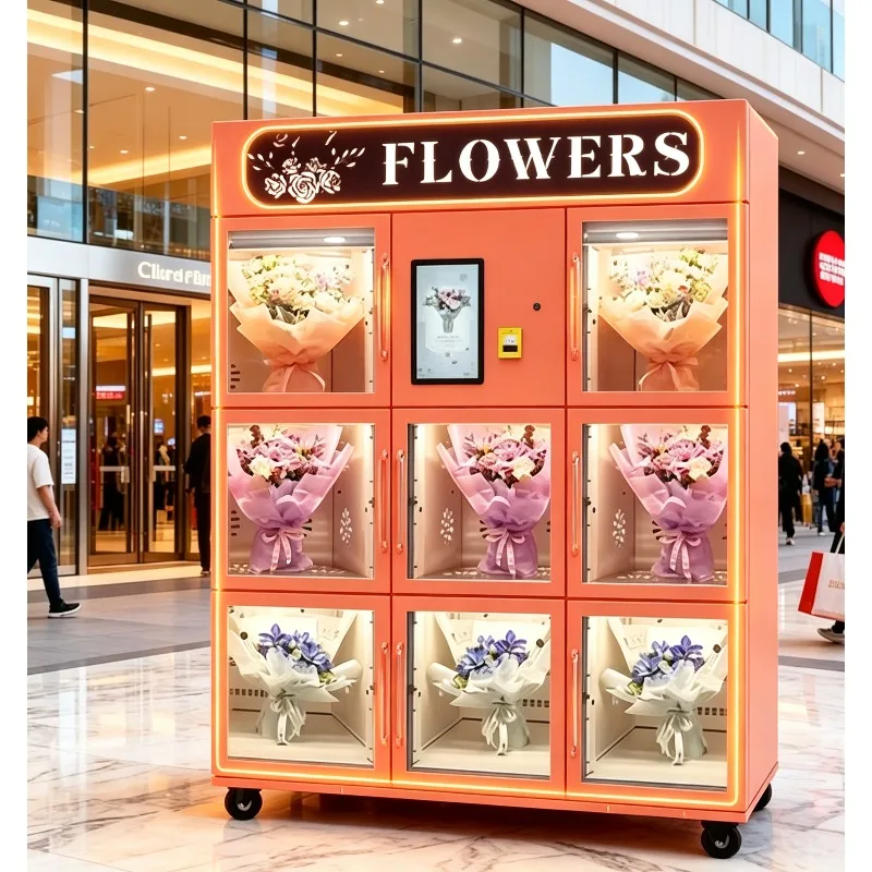 Water Treatment Curved Glass Flower Vending Machine with Touchscreen Intelligent Fresh Flower Vending Locker for Street Use
