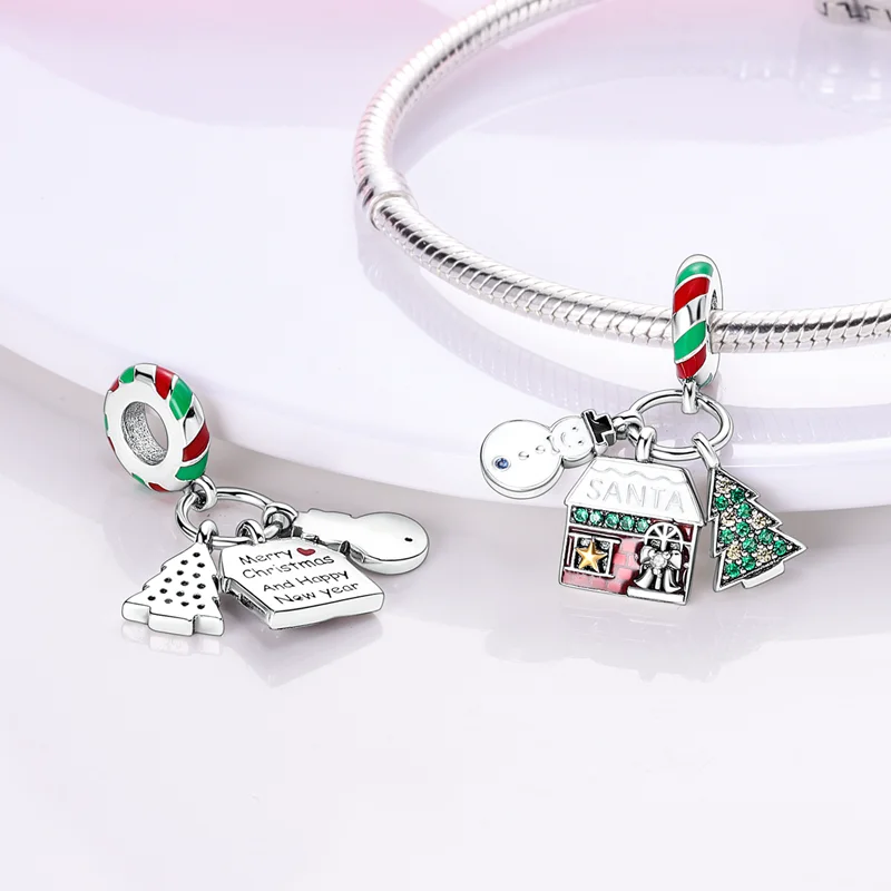 2024 Nuovo 925 Sterling Silver Pupazzo di neve Alce Babbo Natale Pendenti e Ciondoli Bead Fit Pandora 925 Braccialetti Originali Gioielli FAI DA TE Regalo di Festa