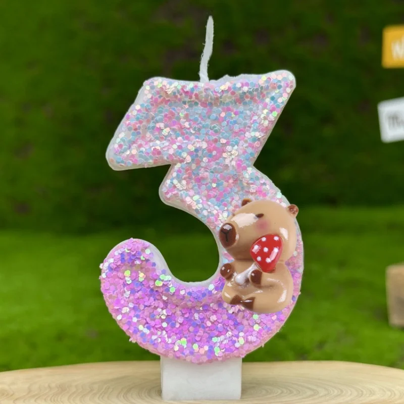 0-9 Digit Candle New Cute Capibara Birthday Cake Topper Decor Baby Shower Gender Reveal Anniversary Party Supplies Gift