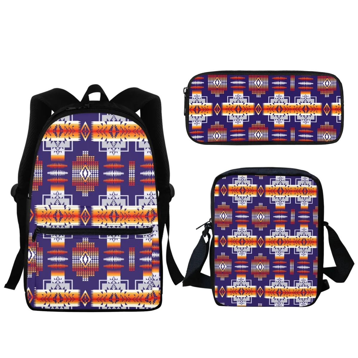 Tribal Folk Pattern Student Backpack Zipper  Messenger Bag Vintage Classic Geometric Printing Student School Bags Pencil Case