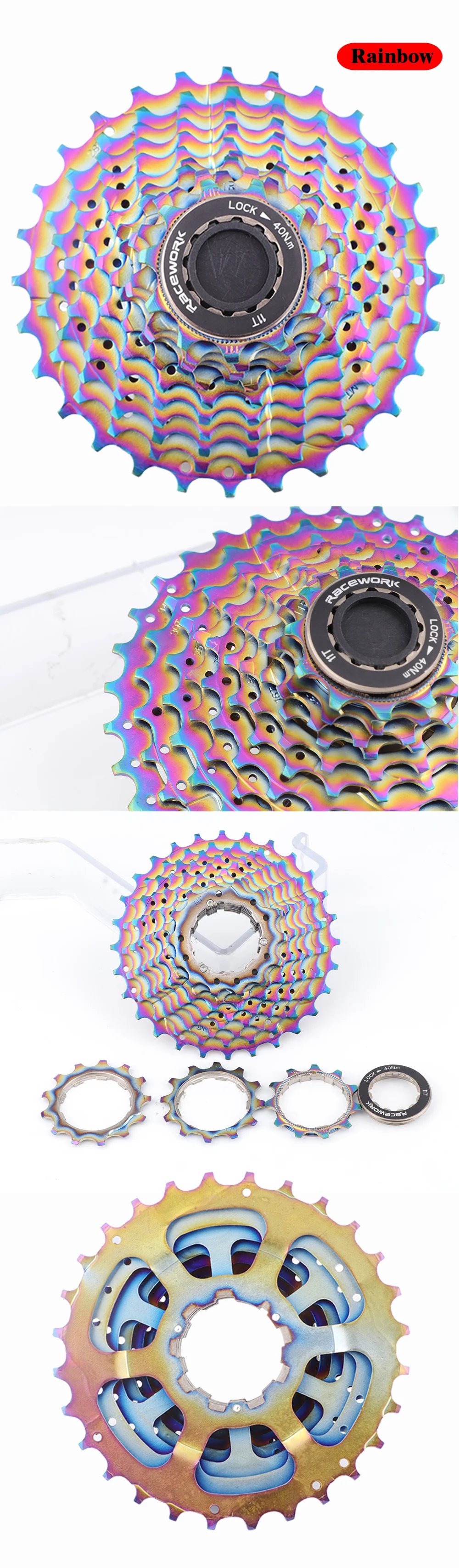 RACEWORK Rennrad 11-Gang-Kassette 28/32/34T Fahrrad 12S Freilauf Gold Silber Regenbogen Schwungrad für Shimano 105 R7000 R8000 – Detail 14