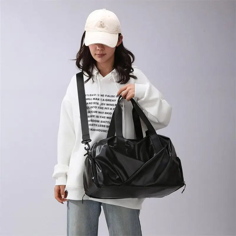 large-capacity-travel-bag-women's-swimming-fitness-bag-dry-wet-separation-handbag-luggage-storage-bag-pu-leather-frosted-surface