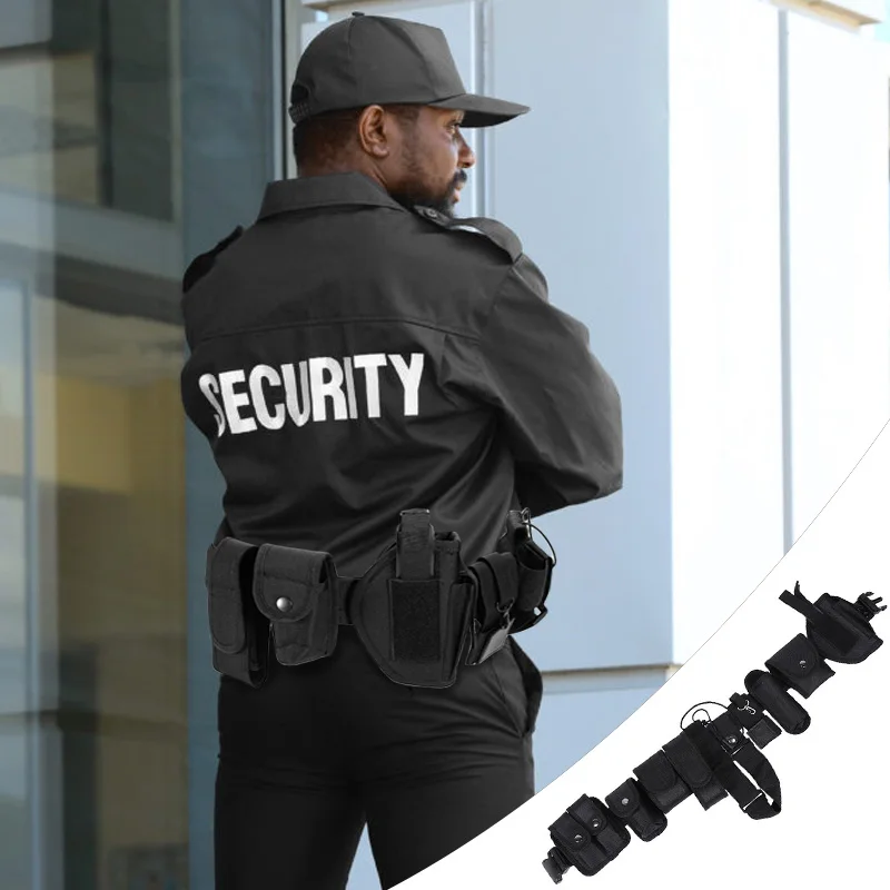 Police Tactical Belt with Bag Multifunctional 10In1 Adjustable Security Guard Duty Multi Pocket Belt Gun Holster Flashlight Bag