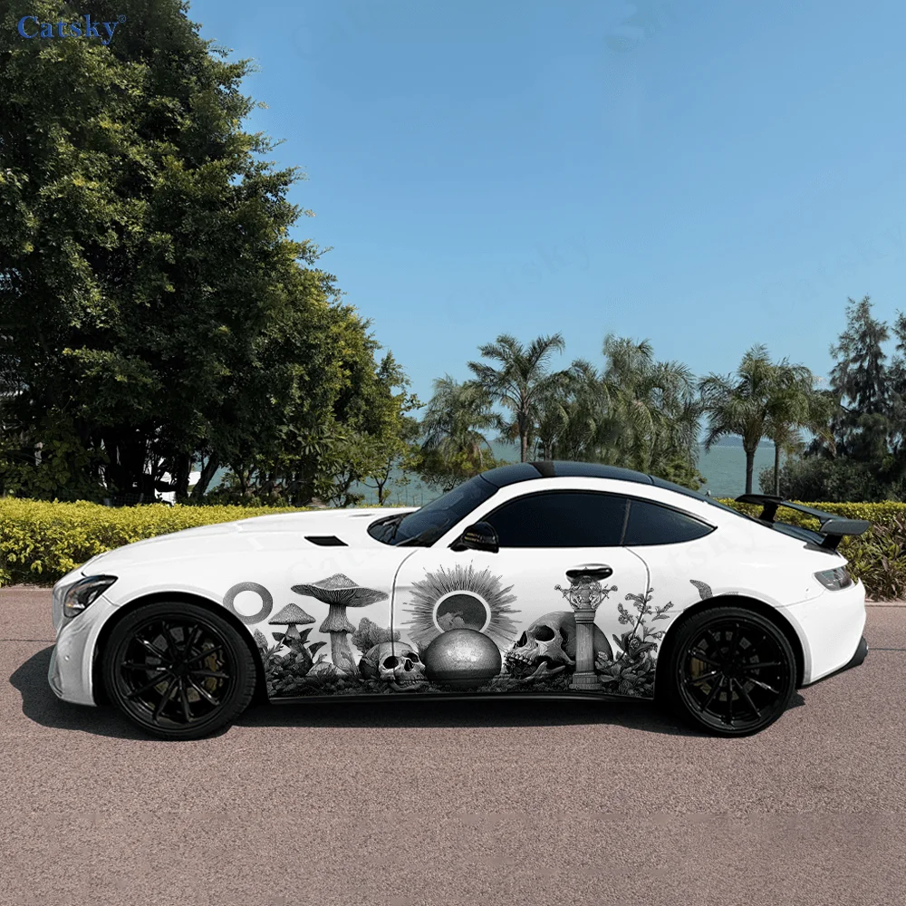 

Skull Mushroom Car Side Sticker PVC Self Waterproof Stick, Striking Auto Exterior Accessories Decor Protect Gift for Car Lover