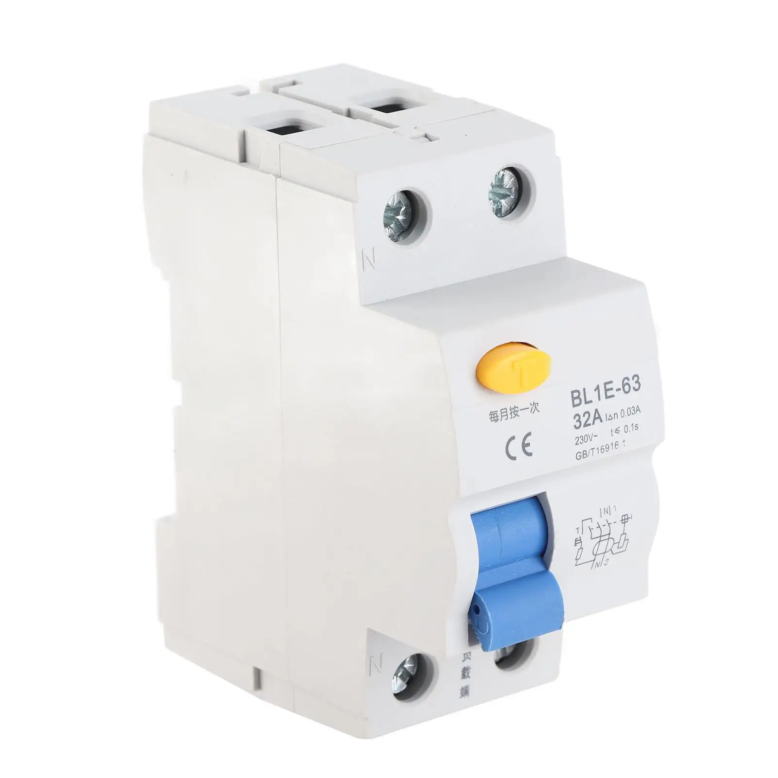

RCCB 32A 1P+N Residual Current Circuit Breaker 230V 30mA Short Circuit Protection Electrical Safety Device