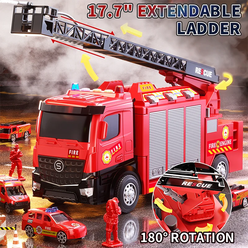

YIMI Fire Truck Toy: Transforming Fire Ladder Truck with Water Spray for Rescue Play, Vehicle Toys for Boys