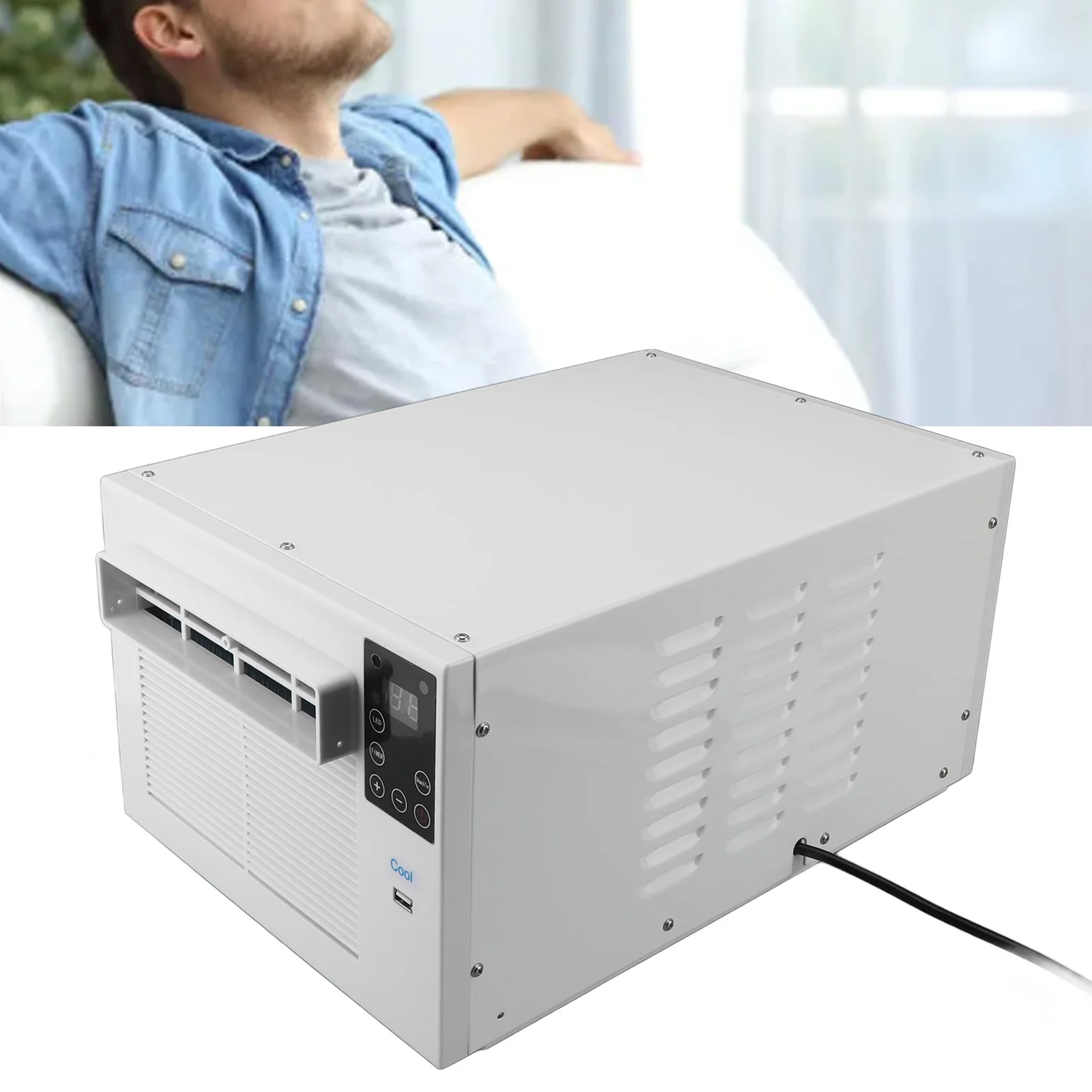 مكيف هواء متنقل محمول 1900BTU 280 وات تيار متردد متنقل صغير مع جهاز تحكم عن بعد للمنزل والنوم والمكتب والتخييم ومساحة الحيوانات الأليفة