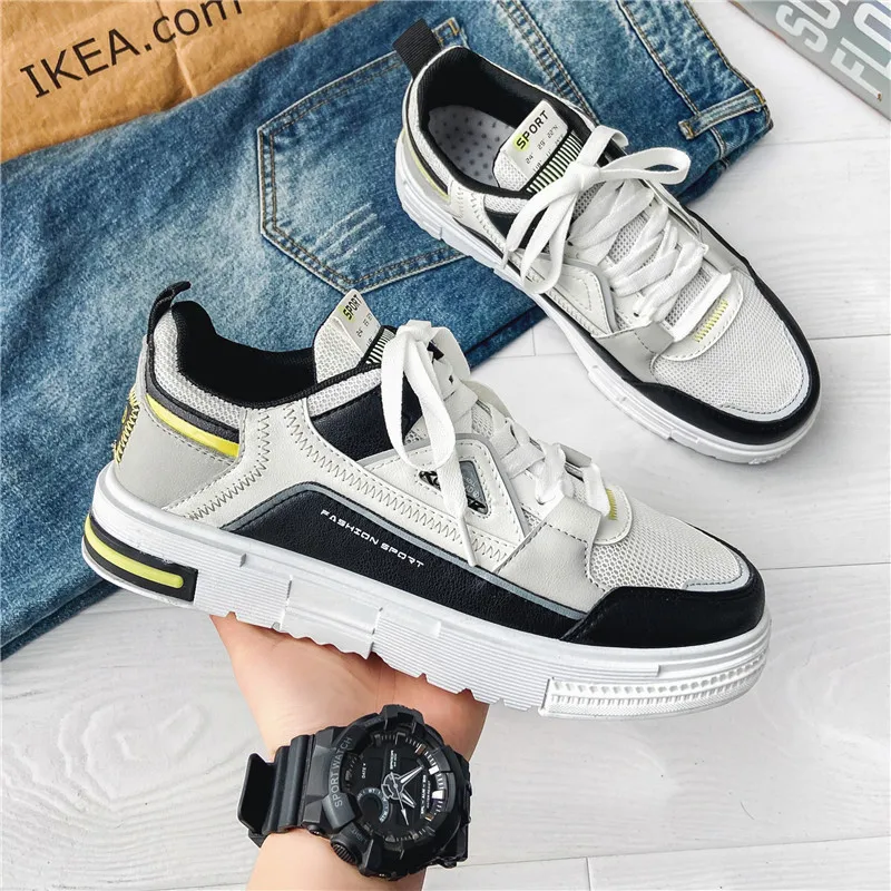 Fashion Stripe Mixed Colors men Sneakers Round Toe Lace-up Casual Height Increasing Students Running Vulcanize Platform Shoes