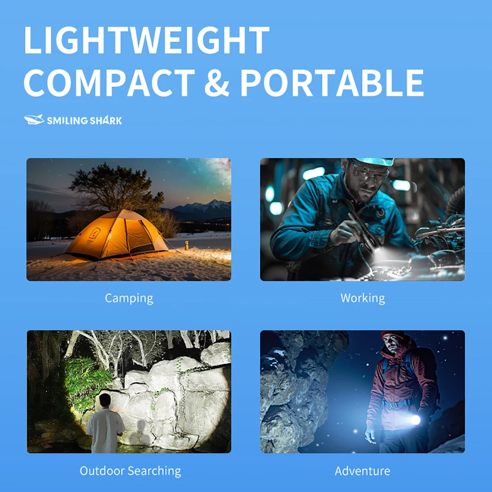 Lampe de poche Smilingshark SD-1003-WY, lampe de poche Super lumineuse et à luminosité réglable, lampe de poche Rechargeable pour urgence, Campi