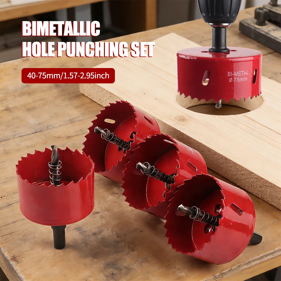 バイメタルホールソーキット-40-75mm-ドリルビットセット-金属・木材・プラスチック用-六角レンチとパイロットドリルビット付き-プロ仕様穴あけ工具