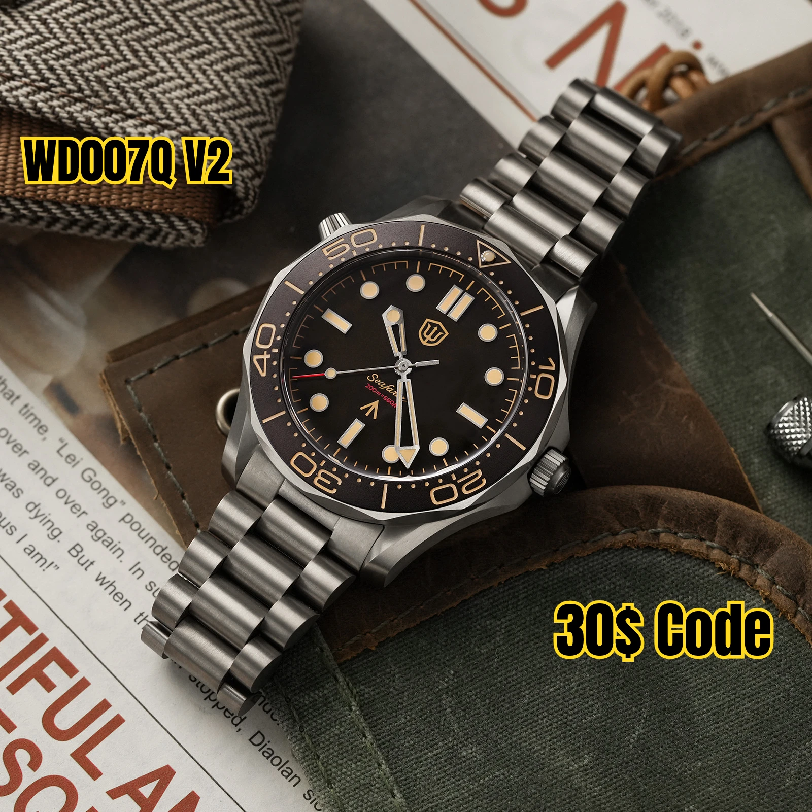 Watchdives Luxus-Titanuhr 007 NTTD VH31 Sweep Quarz-Armbanduhren AR Sapphire 200M wasserdicht 42 mm Vintage-Uhren WD007Q