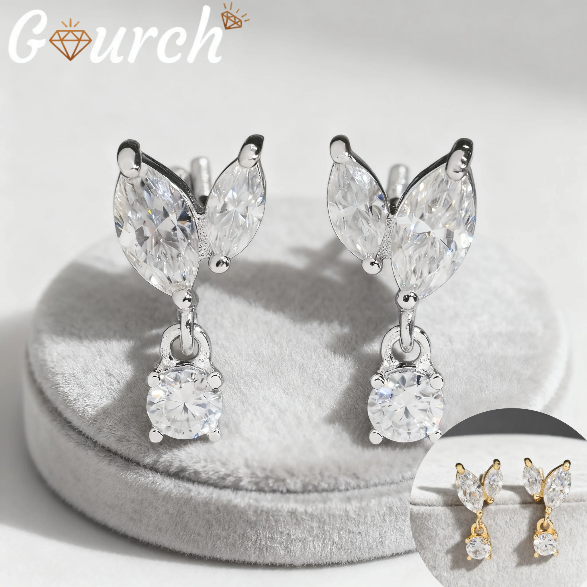 

Gourch Elegant S925 Sterling Silver Moissanite Earrings for Women Wedding Anniversary Birthday Gifts Fashion Jewelry Present