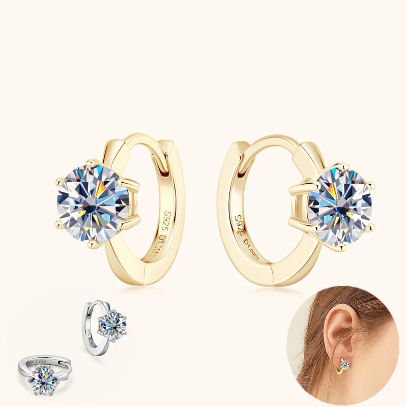 

Apaison 925 Sterling Silver 1 ct D Color Moissanite Girls Stud Earrings Wedding Sparkling Gifts Female Gold Plated Fine Jewelry