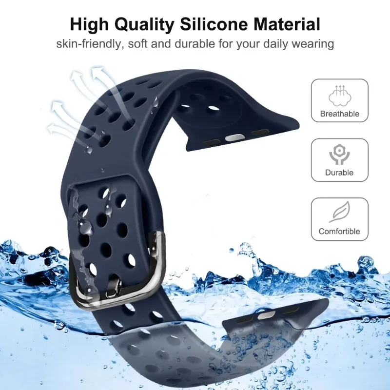 Apple Watch用シリコンストラップ 11-10 42mm 46mm Ultra 3/2/1 49mm 通気性のあるリストバンド iWatch 9 8 7 6 5 SE 45mm 44mm 41/40mm対応