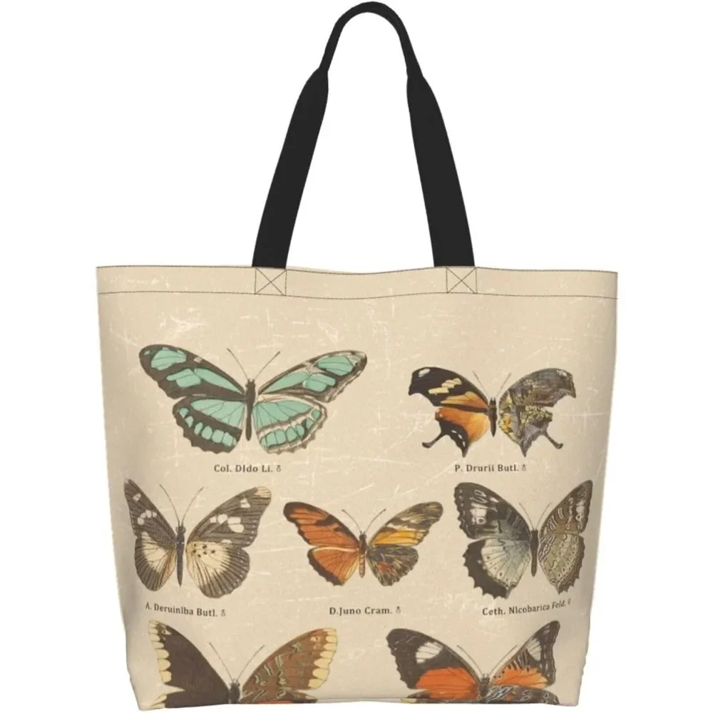 Single Shoulder Shopping Bag with Multiple Butterfly Samples, Large Capacity Reusable Shopping Shoulder Bag