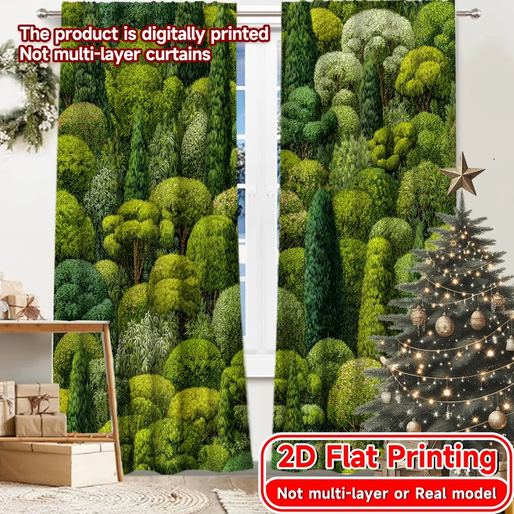 2D Flat Printing,2pcs Lush Green Oasis Chic Curtain Fabric Durable 100% Polyester Fabric Curtains Decorations Inside Ldeal for