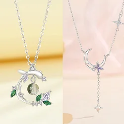 CYJ European S925 Sterling silver Butterfly and Moon Pave AAA CZ Necklace Clavicular Chain For Women Birthday Party Gift Jewelry
