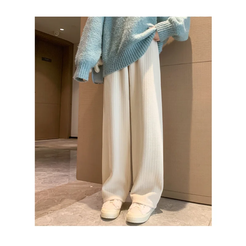 

2023 New Spring Autumn Winter Plush Wide Leg Pants Women with High Waisted Drape Casual Black Straight Leg Pants