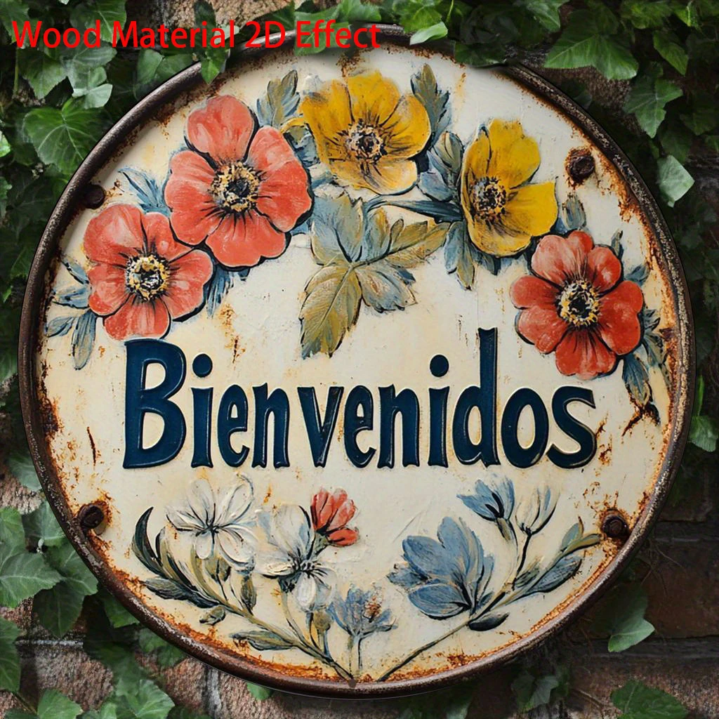 1pc,Spanish welcome sign-Wooden ring welcome sign-Decorative floral wooden wall artwork for homes, offices and cafes