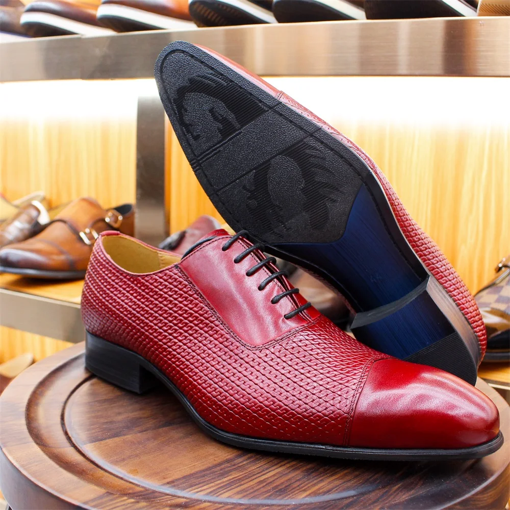 Luxury Mens Genuine Leather Handmade Office Wedding Mesh Pointed Toe Lace-Up Oxford Shoes Mens Formal Shoes - view 3