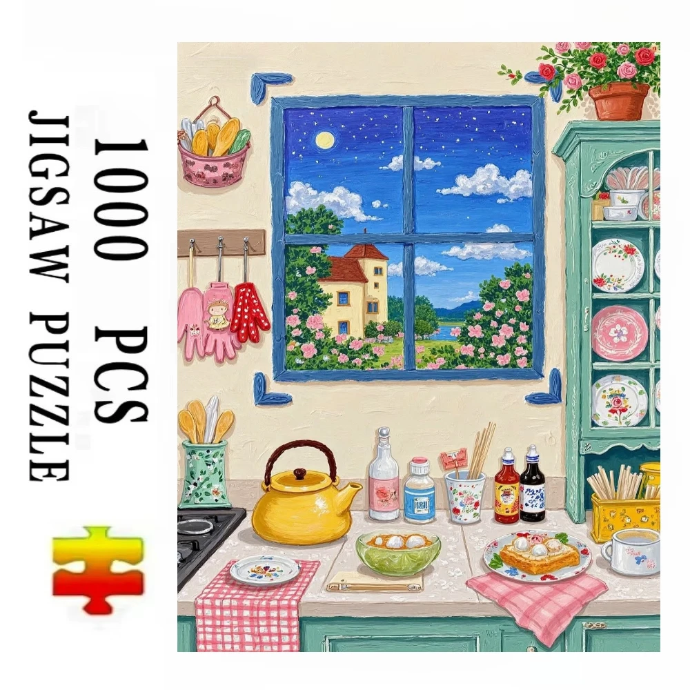 Cozy Kitchen Window View Jigsaw Puzzles 500/1000/1200/2000 PCS Modern Wall Decor for Living Room Gift No Frame