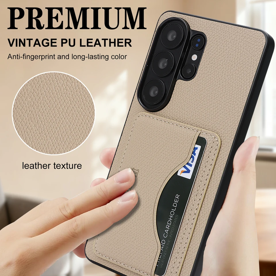 Funda de cuero PU para Samsung S26 Plus S25 S24 S23 S22 Ultra con ranura para tarjetas, protector duradero 2