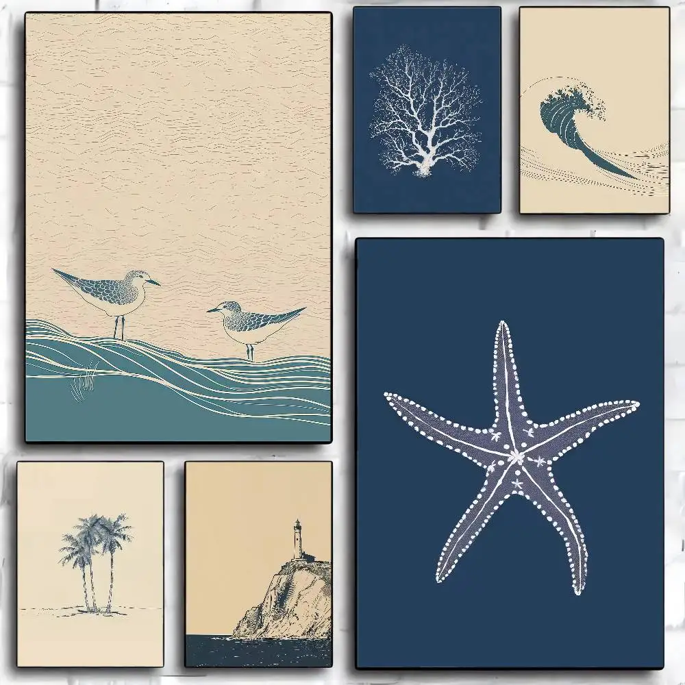 Vintage Beach Sea And Surf Landscape DIY Sticky Poster Waterproof Paper Sticker Coffee House Bar Stickers Wall Painting