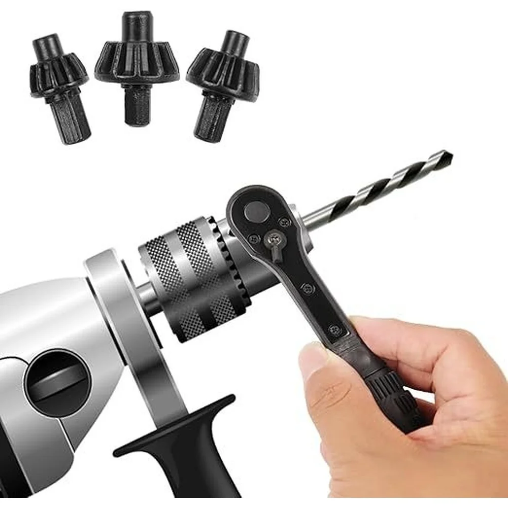 Magnetic Drill Chuck Key Wrench Set 3 In Ratchet Slip Handle For Quick Bit Tightening And Loosening Black ABS Tool