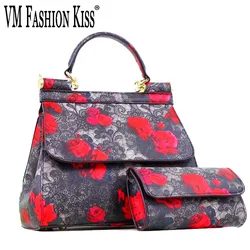 VM FASHION KISS borsa a portafoglio in microfibra Set 2024 borsa a tracolla con struttura in metallo stampato borsa a tracolla europea e americana