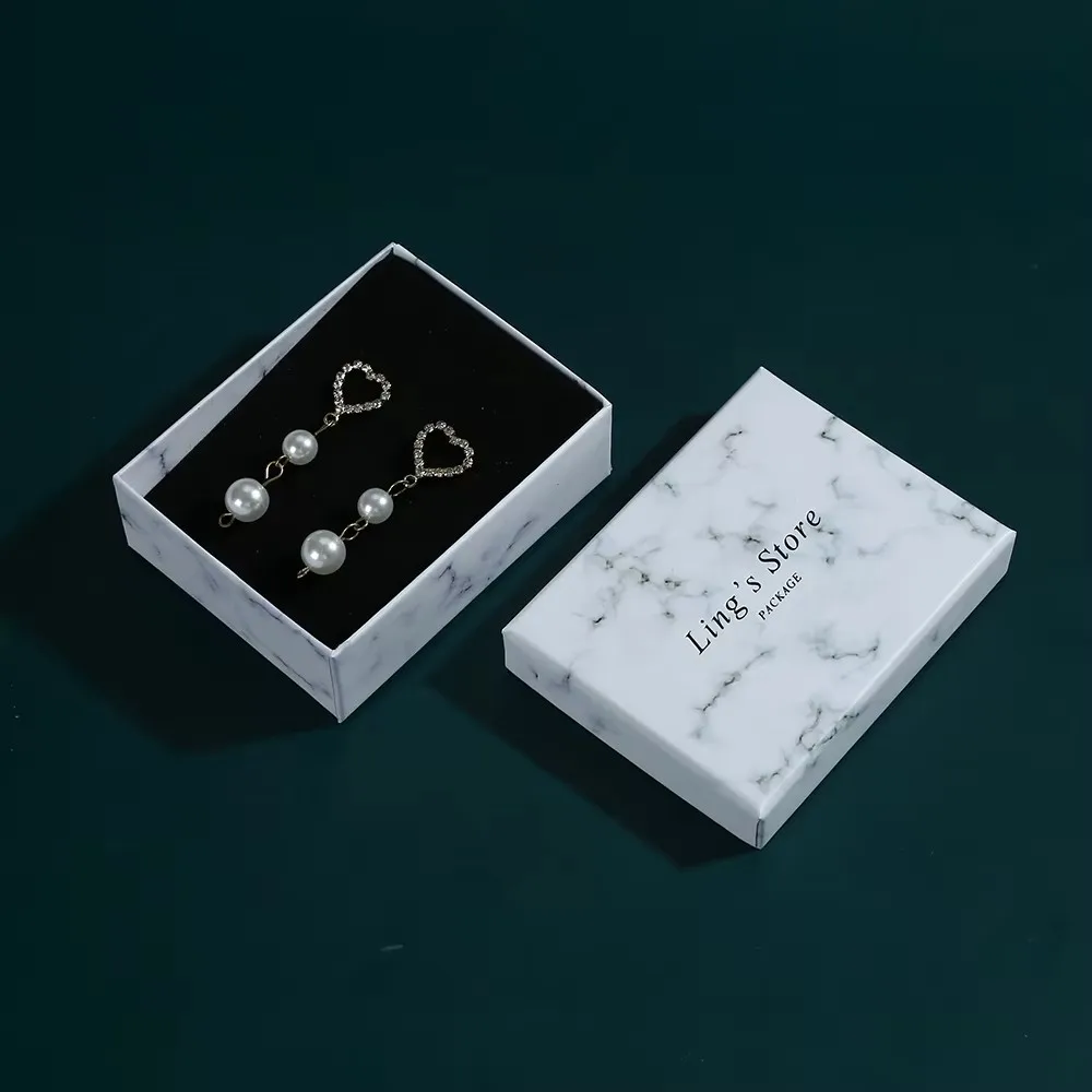 

24Pcs White Marbling Personalized Jewelry Packaging Box for Festival Commemoration Bracelet Necklace Gift Paper Boxes Organizer