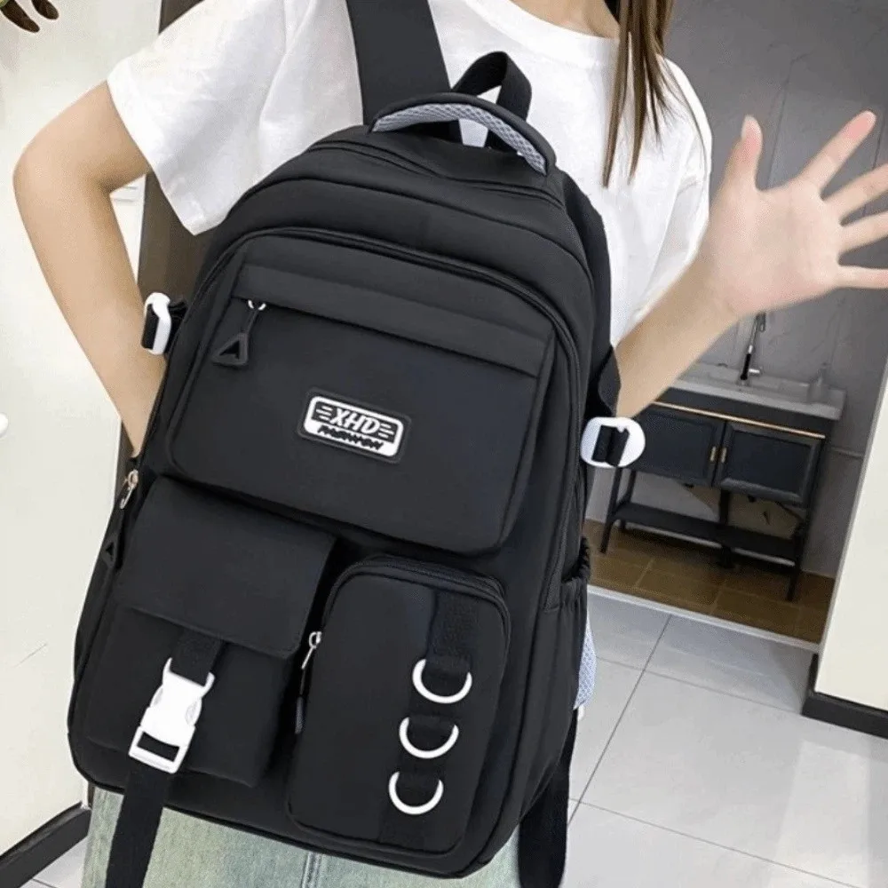 Nylon-Schulrucksack mit großer Kapazität, verstellbaren gepolsterten Schultergurten, Laptop-Fach, wasserabweisend, mehrere Taschen – Detail 6