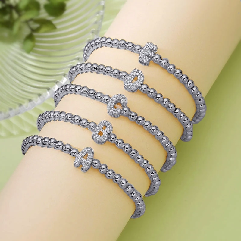 Zirconia Alphabet Charm Bracelet for Women, Adjustable Gift