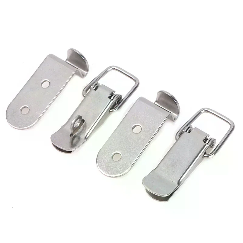Spring 90 Degrees Duck-mouth Buckle Hook Lock Iron Loaded Draw Toggle Latch Clamp Clip Silver Hasp Latch Catch Clasp