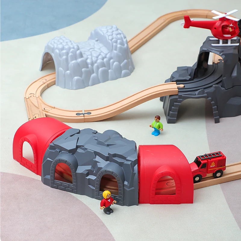 Cueva de pista de ferrocarril de madera, accesorios universales para todas las marcas, vías educativas, vías de tren, coches, juguetes para niños