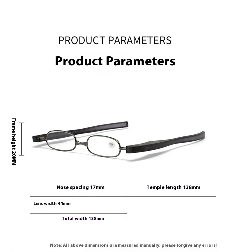 360 ° Rotierende, faltbare und tragbare Lesebrille, ultraleichte Lesebrille für Menschen mittleren Alters und ältere Menschen, 1,0 bis 4,0 – Detail 4