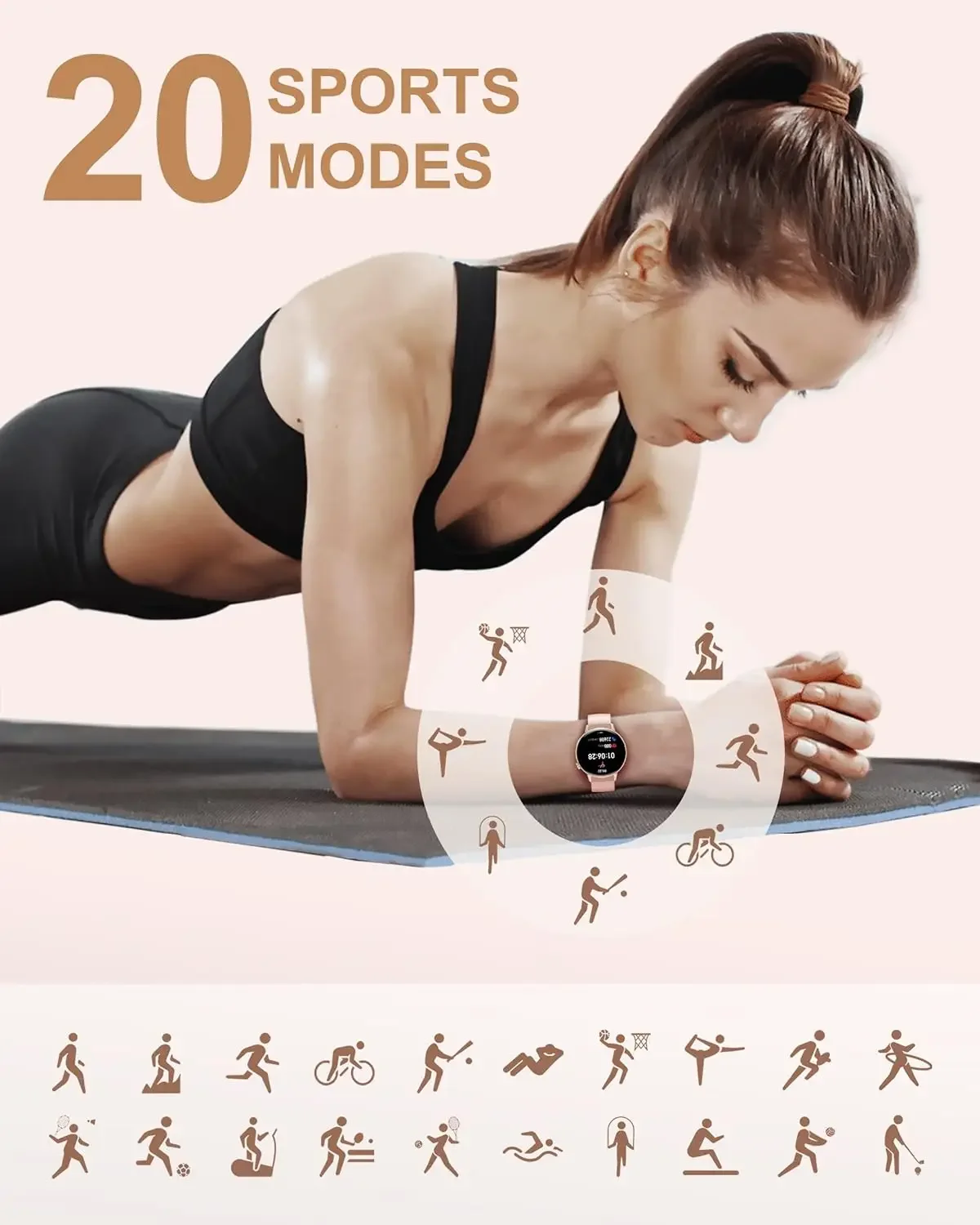 โทรศัพท์บลูทูธ1.32นิ้วสำหรับผู้หญิงสมาร์ทวอท์ชอัตราการเต้นของหัวใจและความดันโลหิตตรวจจับการออกกำลังกายเหมาะสำหรับ Apple แอนดรอยด์