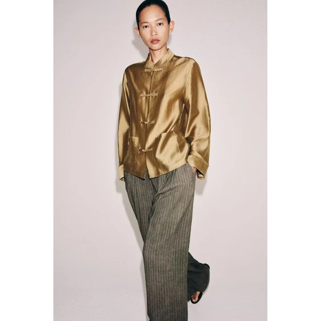 Fashionable Versatile Silk Rope Knot Button Shirt Women's Loose Fit Breathable Long Sleeve Polyester Spring New Arrival