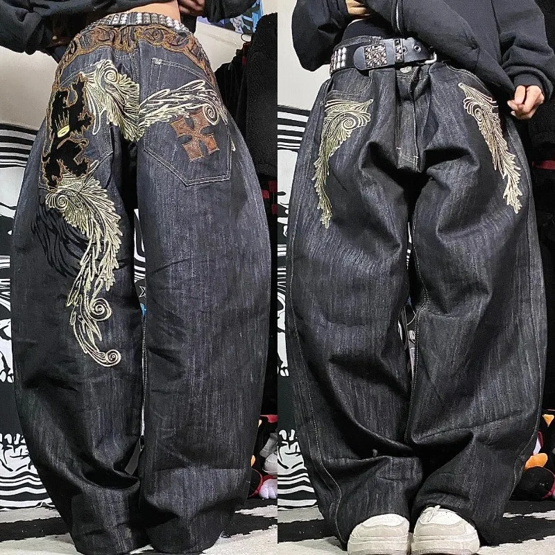 Y2K Fashion New Super Embroidered Washed Baggy Jeans Women Street Dress Retro Hip Hop Popular Leisure High Waist Wide Leg Pants