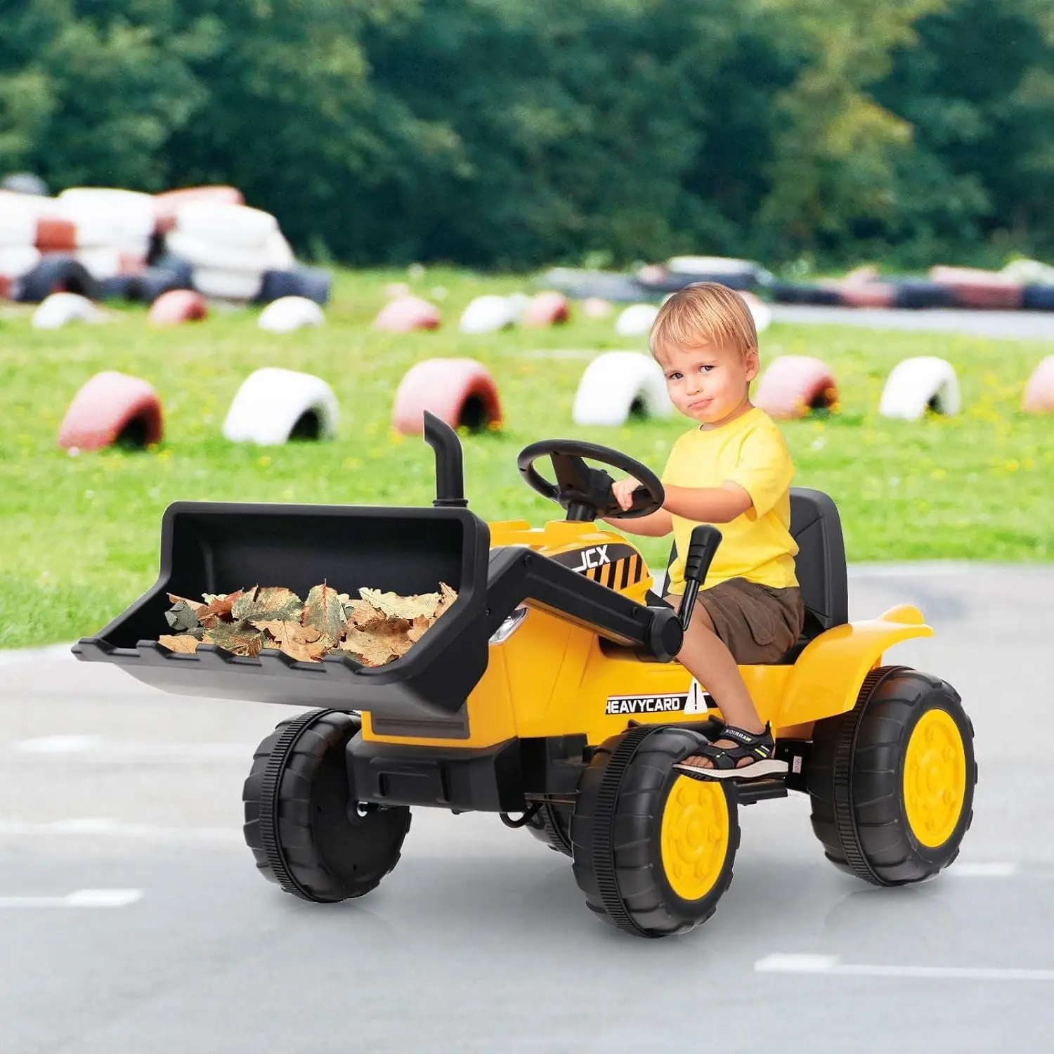 OLAKIDS Kids Ride on Car, 12V Electric Excavator Vehicle Construction Truck with Remote Control, Adjustable Bucket, Toddlers Bat