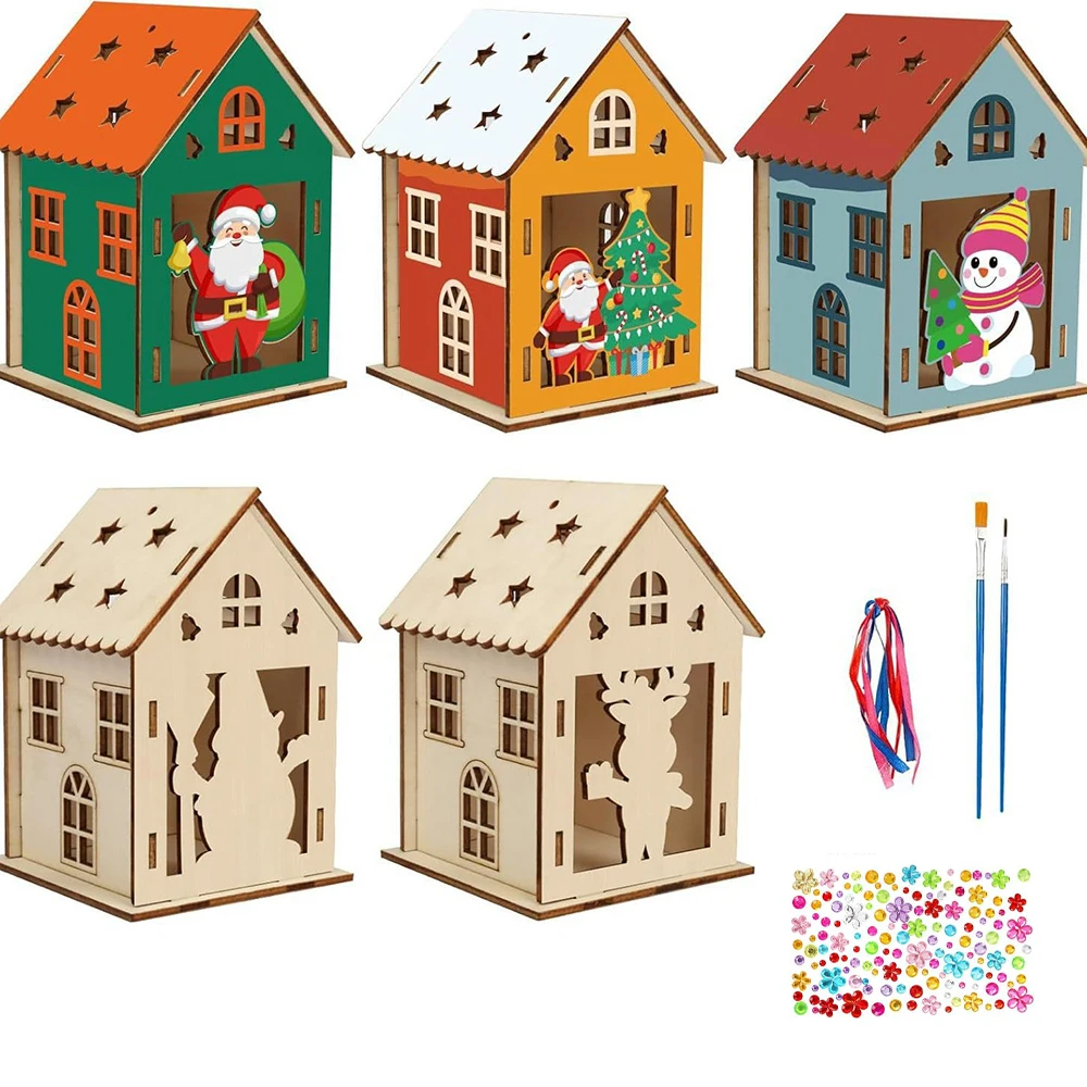 13 قطعة/المجموعة/مجموعة أدوات منزل خشبية مرسومة يدويًا زخرفة خشبية مجموعة منزل ثلاثية الأبعاد للأطفال تجعل بناء اللوحة بنفسك #1