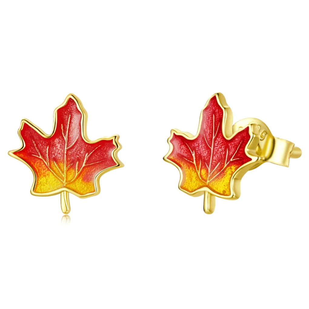Gold Wide Applicable Occasions With 925 Sterling Ear Buckles 925 Sterling Maple Stud Earrings